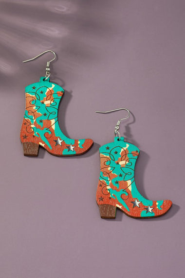 Wood cowboy boot drop earrings