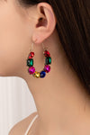 multi color gem stone hoop earrings