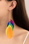 multi color feather drop earrings