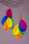 multi color feather drop earrings