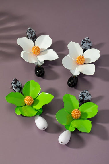 Large flower drop earrings