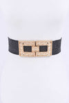 Plus Size Square Buckle Faux Straw Elastic Belt