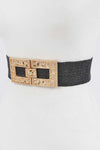 Plus Size Square Buckle Faux Straw Elastic Belt