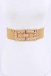 Plus Size Square Buckle Faux Straw Elastic Belt