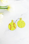 GLITTER LEATHER SPORTS BALL POST EARRING