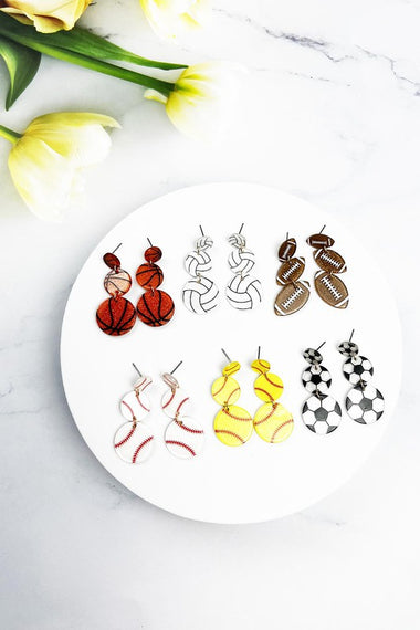 THREE DROP SPORTS BALL ACRYLIC POST EARRING