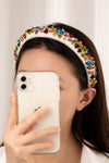 luxury puffy headband with flower and rhinestones