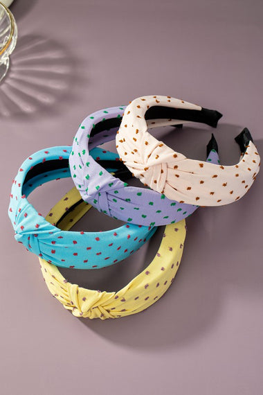 knotted fabric headbands with embroidered dots