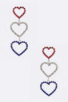 Patriot Color Rhinestone Heart Drop Earrings