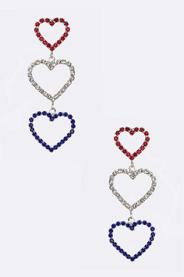 Patriot Color Rhinestone Heart Drop Earrings