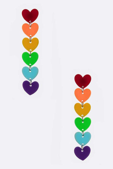 Rainbow Color Heart Drop Acrylic Earrings