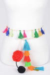 Mix Tassel Pompom Tie Belt