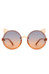 Girls Round Cat Ear Design Glitter Kids Sunglasses