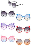 Girls Round Cat Ear Design Glitter Kids Sunglasses