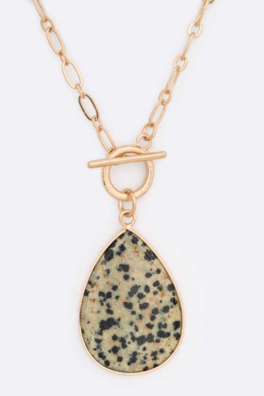 Stone Teardrop Pedant Toggle Necklace
