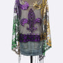 Mardi Gras Color Fleur De Lis Sequins Shawl Scarf