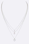 Triple Heart CZ Pendant Layer Necklace