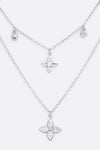 Fringe CZ Clover Pendant Layer Necklace