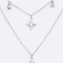 Fringe CZ Clover Pendant Layer Necklace