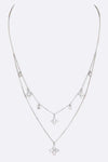 Fringe CZ Clover Pendant Layer Necklace