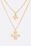 CZ Double Cross Layer Pendant Necklace