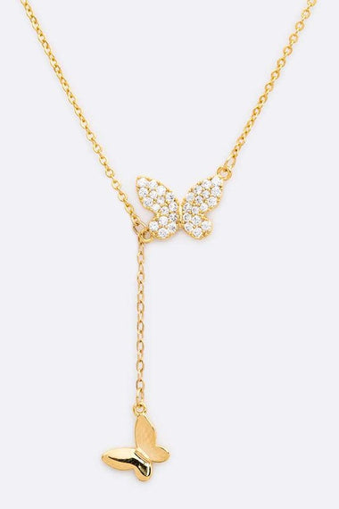 Cubic Zirconia Double Butterfly Pendant Necklace