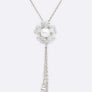 Pearl Accent CZ Flower Chain Drop Pendant Necklace