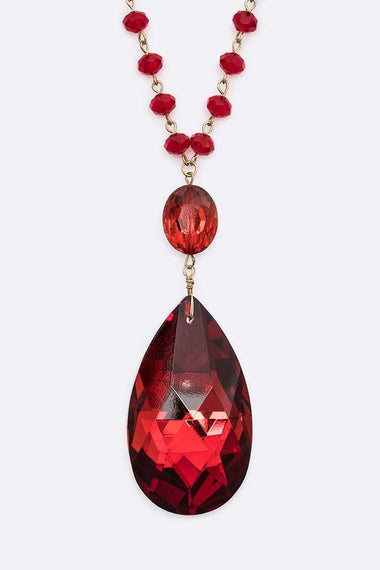 Large Crystal Teardrop Pendant Long Necklace