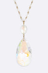 Large Crystal Teardrop Pendant Long Necklace