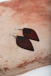 Engraved Leaf Drop Earrings - Rustic Leather Style