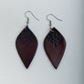 Engraved Leaf Drop Earrings - Rustic Leather Style