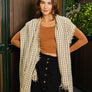 Neutral Gingham Check Frayed Edge Scarf