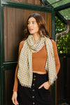 Neutral Gingham Check Frayed Edge Scarf