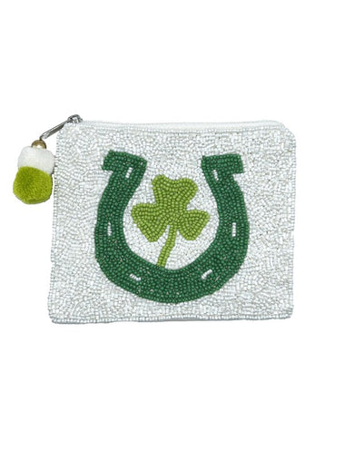 CLOVER IN HORSESHOE  Beaded Coin Purse LAC-CP-1331