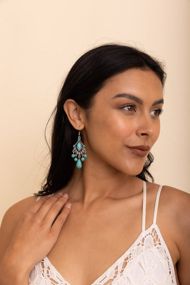 Turquoise Silver Chandelier Earrings - Elegant Fit
