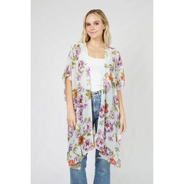 DIONA J FLOWER PRINT RUFFLE KIMONO ONE SIZE MULTICOLOR