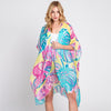 DIONA J HAND DRAWN TROPICAL LEAVES KIMONO ONE SIZE COLOR TURQUOISE