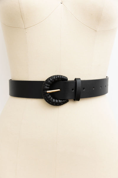 Chic Wide Waist Belt With Textured Round Buckle