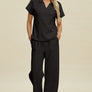 Double Take Full Size Collared Neck Short Sleeve Top and Pants Set