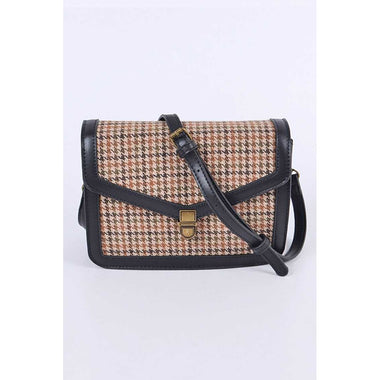 DIONA J HOUNDSTOOTH VINTAGE INSPIRED CROSSBODY BAG COLOR CAMEL