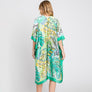 DIONA J HAND DRAWN WATERCOLOR TROPICAL LEAVES KIMONO ONE SIZE COLOR GREEN