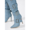 Cape Robbin Pointy Toe Buckle Over Knee Boots Denim Size 6