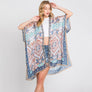 DIONA J ABSTRACT PAISLEY PRINT KIMONO CARDIGAN ONE SIZE COLOR TURQUOISE