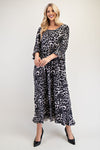 Celeste Full Size Leopard Round Neck Flounce Sleeve Dress