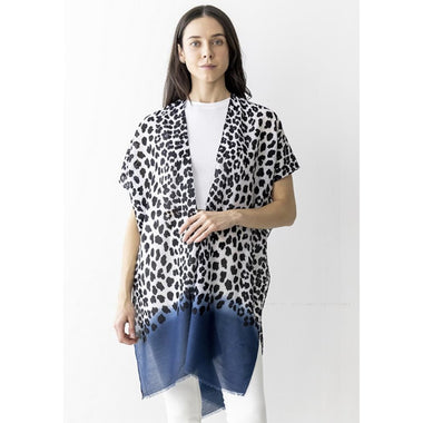 DIONA J FASHION LEOPARD TWO TONE KIMONO ONE SIZE COLOR BLUE
