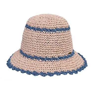 CC PAPER STRAW HAND CROCHET CLOTHE BUCKET HAT WITH SCALLOP EDGE DETAILS ROSE
