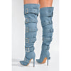 Cape Robbin Pointy Toe Buckle Over Knee Boots Denim Size 9