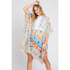 DIONA J WATERCOLOR BOHO GEOMETRIC PRINT KIMONO ONE SIZE COLOR BEIGE