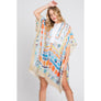 DIONA J WATERCOLOR BOHO GEOMETRIC PRINT KIMONO ONE SIZE COLOR BEIGE