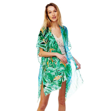 DIONA J MULTI COLOR PRINTED KIMONO ONE SIZE COLOR GREEN
